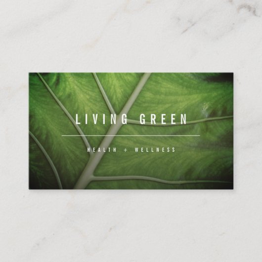 Green Tropical Leaf Minimalistisches Foto Wellness Visitenkarte (Vorderseite)