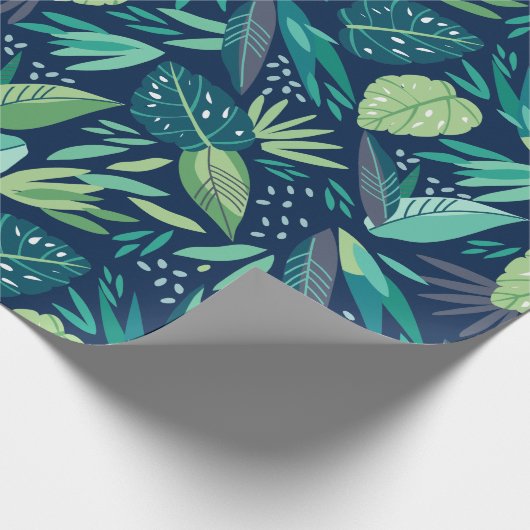Green Tropical Leafs Pattern On Blue Geschenkpapier (Ecke)