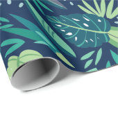 Green Tropical Leafs Pattern On Blue Geschenkpapier (Rolleneckpunkt)