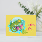 Green Tropical Lizard mit Blume Vielen Dank Dankeskarte (Stehend Vorderseite)