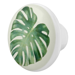 Green Tropical Monstera Leaf Keramikknauf