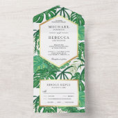 Green Tropical Monstera Palm Blätter Hochzeit All In One Einladung (Innen Boden)