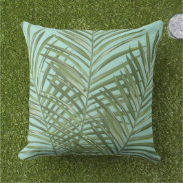 Green Tropical Palm Blätter Aqua Blue Kissen