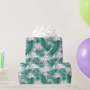 Green Tropical Palm Blätter mit Hibiskus Blume Geschenkpapier