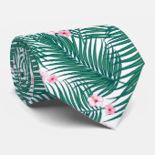 Green Tropical Palm Blätter mit Hibiskus Blume Krawatte (Gerollt)