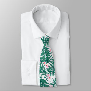 Green Tropical Palm Blätter mit Hibiskus Blume Krawatte