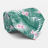 Green Tropical Palm Blätter mit Hibiskus Blume Krawatte (Gerollt)