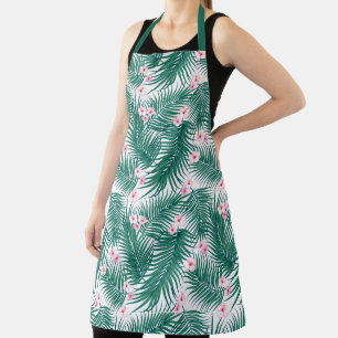 Green Tropical Palm Blätter mit Hibiskus Blume Schürze