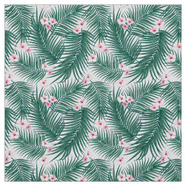 Green Tropical Palm Blätter mit Hibiskus Blume Stoff