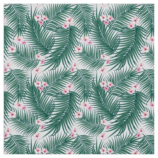 Green Tropical Palm Blätter mit Hibiskus Blume Stoff (Muster)