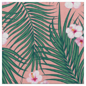 Green Tropical Palm Blätter mit Hibiskus Blume Stoff (Nahaufnahme)