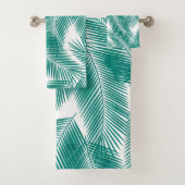 Green Tropical Palm Blätter Muster Badhandtuch Set (Insitu)