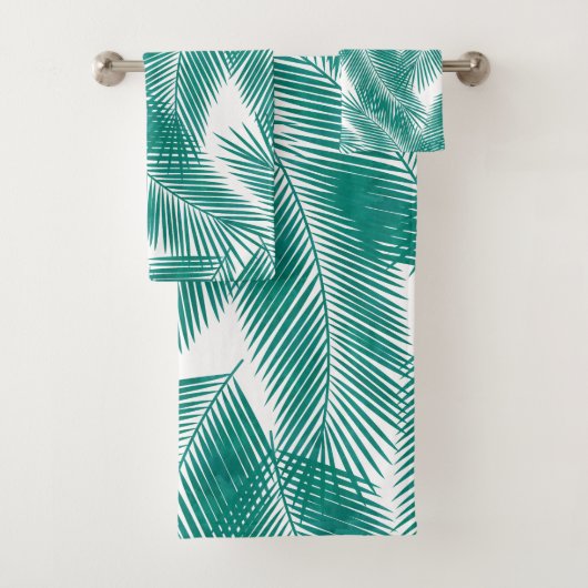 Green Tropical Palm Blätter Muster Badhandtuch Set (Insitu)