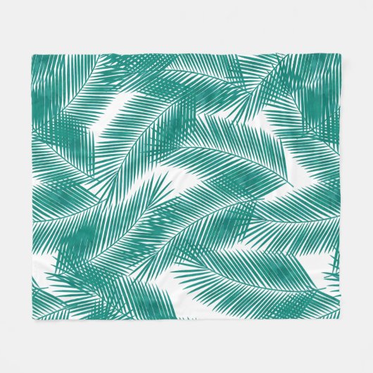 Green Tropical Palm Blätter Muster Fleecedecke (Vorderseite (Horizontal))