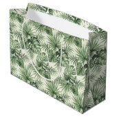 Green Tropical Palm Blätter Muster Große Geschenktüte (Rückseite Schrägansicht)