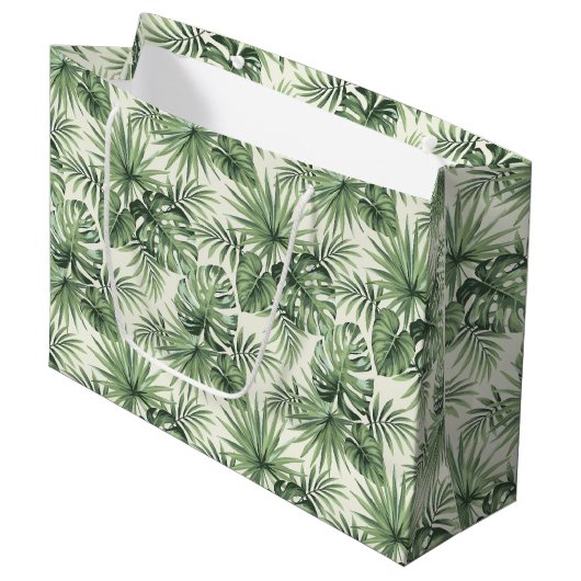 Green Tropical Palm Blätter Muster Große Geschenktüte (Vorderseite Schrägansicht)