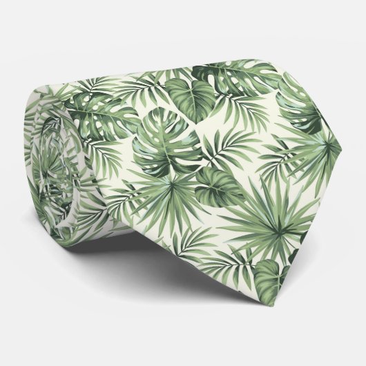 Green Tropical Palm Blätter Muster Krawatte (Gerollt)