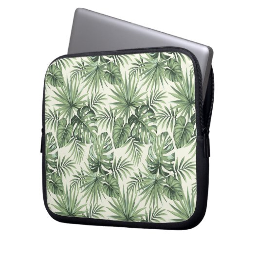 Green Tropical Palm Blätter Muster Laptopschutzhülle (Vorderseite Links)