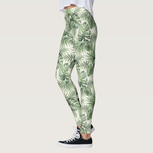 Green Tropical Palm Blätter Muster Leggings (Links)