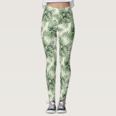 Green Tropical Palm Blätter Muster Leggings (Vorderseite)