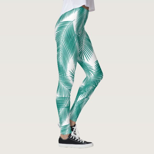 Green Tropical Palm Blätter Muster Leggings (Rechts)