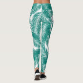 Green Tropical Palm Blätter Muster Leggings (Rückseite)
