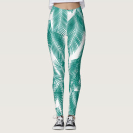 Green Tropical Palm Blätter Muster Leggings