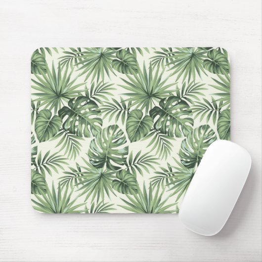 Green Tropical Palm Blätter Muster Mousepad (Mit Mouse)