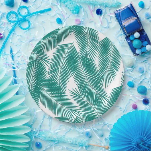 Green Tropical Palm Blätter Muster Pappteller (Party)