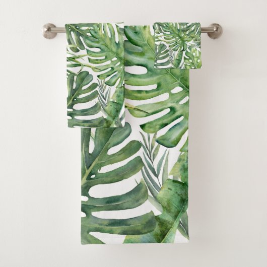 Green Tropical Palm Blätter Sommerinsel Breeze Badhandtuch Set (Insitu)