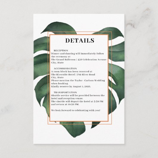 Green Tropical Palm Leaves Deatils Begleitkarte (Vorderseite)