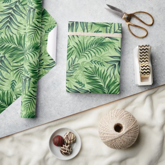 Green Tropical Palm & Monstera Blätter Geschenkpapier (Kunsthandwerk)