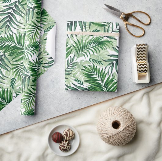 Green Tropical Palm & Monstera Blätter Geschenkpapier (Kunsthandwerk)