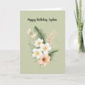 Green Tropical Peach Hibiscus Dragonfly Birthday Karte (Vorderseite)