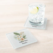 Green Tropical Peach Hibiscus Plumeria Dragonfly Glasuntersetzer (Schrägansicht)