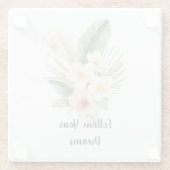 Green Tropical Peach Hibiscus Plumeria Dragonfly Glasuntersetzer (Rückseite)