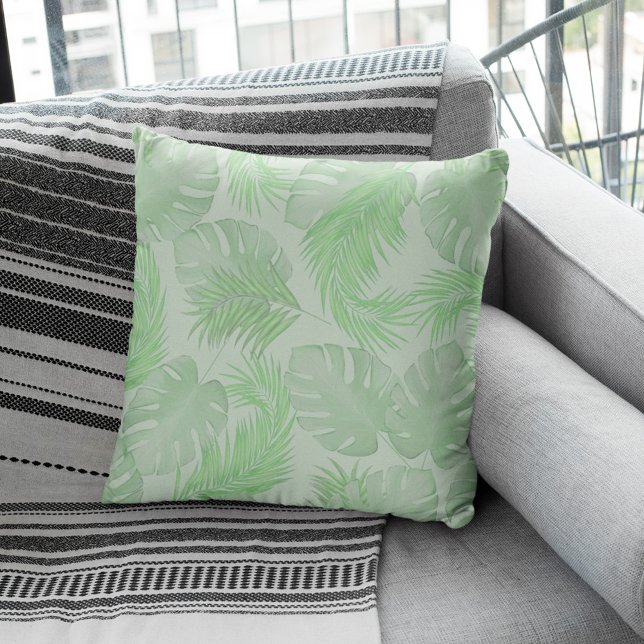 Green Tropical Simple Palm Blätter Kissen (Palm leaves pattern throw pillow)