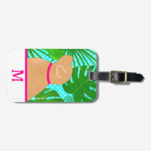 Green Tropical Tree Island Yellow Dog Luggage Tag