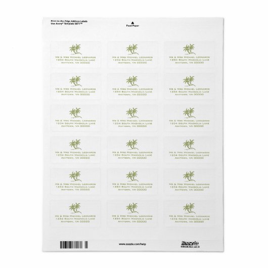 Green Tropical Twin Palm Trees UAWG Address Labels Adressaufkleber (Vorne)