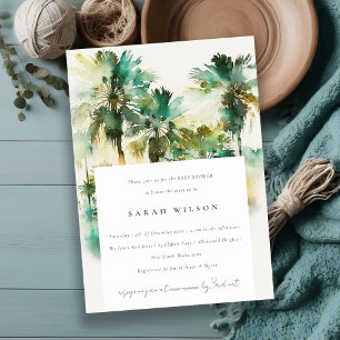 Green Tropical Watercolor Palm Tree Baby Dusche Einladung