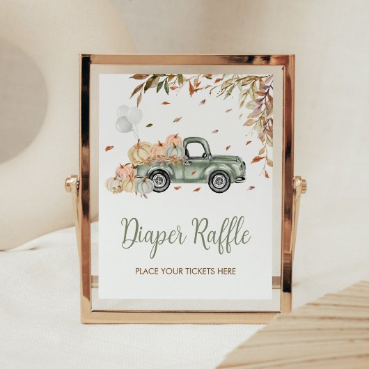 Green Truck Pumpkin Diaper Raffle Baby Dusche Poster