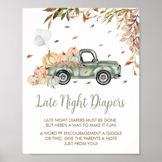 Green Truck Pumpkin Spate Night Diapers Baby Dusch Poster (Vorne)