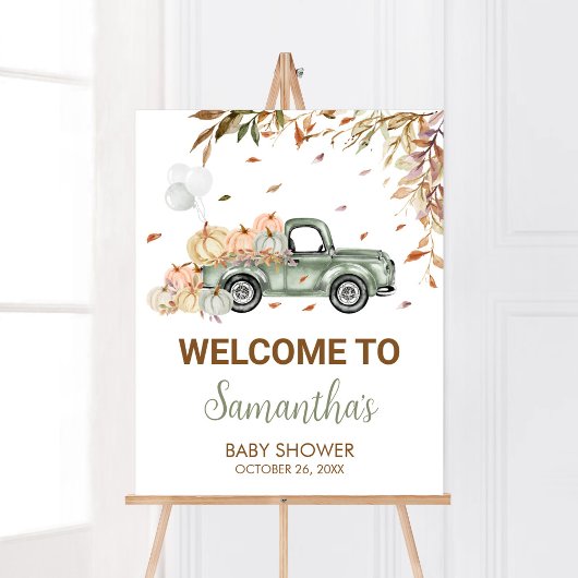 Green Truck Pumpkin Welcome Baby Dusche Poster