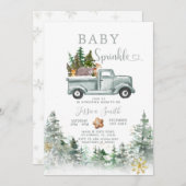 Green Truck Winter Forest Animals Baby Sprinkle Einladung (Vorne/Hinten)