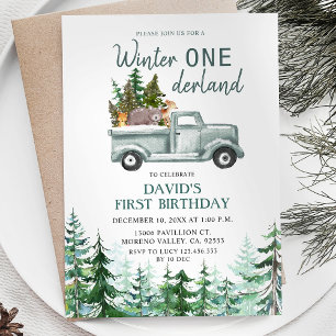 Green Truck Winter ONEderland Geburtstagsparty Einladung