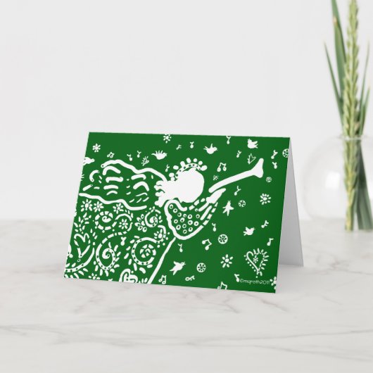 Green Trumpet Angel Card Feiertagskarte (Vorderseite)