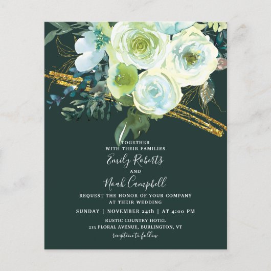 Green Turquoise Floral Gold Foto Hochzeit (Vorderseite)