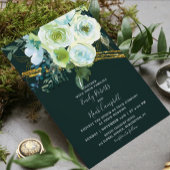 Green Turquoise Floral Gold Glitzer Foto Hochzeit Einladung