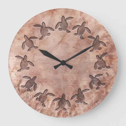 Green Turtle Hammered Metal Pattern Wall Clock Große Wanduhr (Vorderseite)