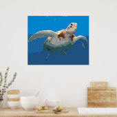 Green Turtle Woodcut Poster (Küche)